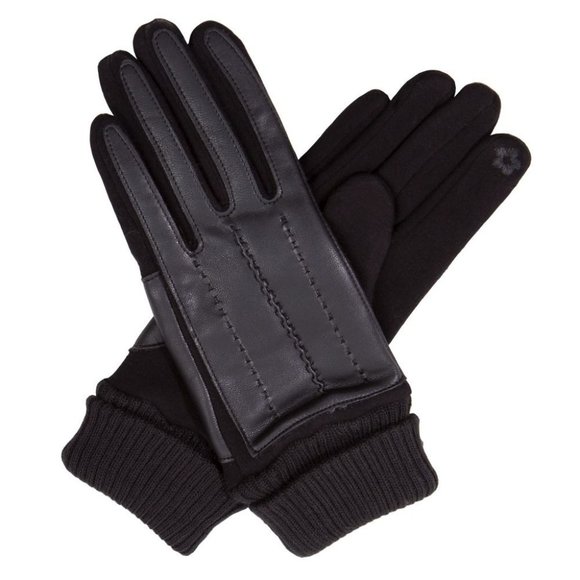 WOMENS SOLID BLACK FAUX LEATHER SCREEN-TOUCH GLOVES - NWT - OS - Picture 1 of 5